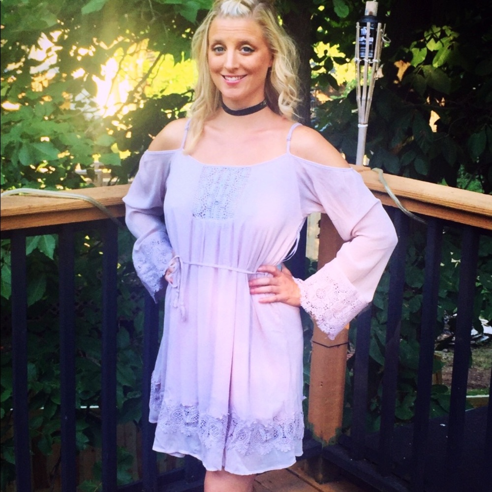 Lilac crochet cinched waist dress